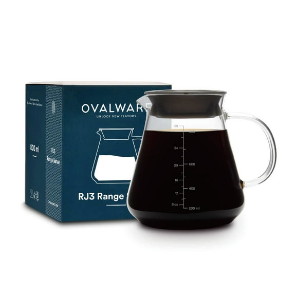 Ovalware Clear Glass Range Pour-over Coffee Server/Teapot 800ml/27oz Heatproof 2.5mm Body
