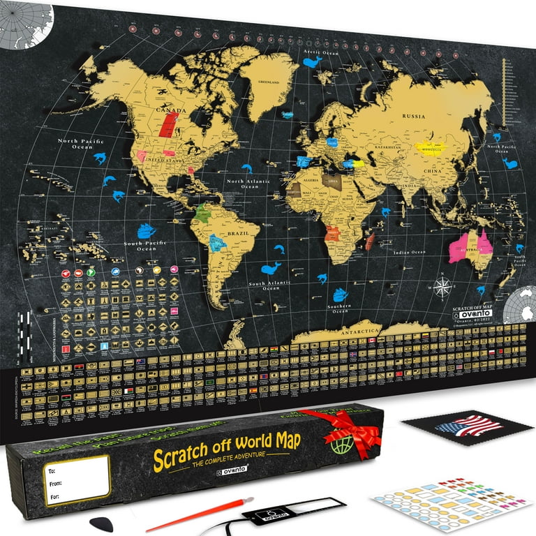 InnovativeMap Scratch Off World Map Poster and Deluxe United