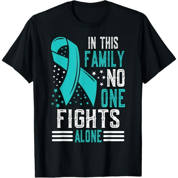 Ovarian Cancer Awareness Month Teal Rainbow Ribbon T-ShirtMen's and women's gift, black and white T-shirt, size: Extra large S-4XL