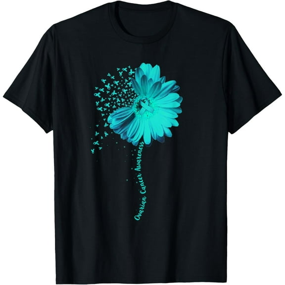 Ovarian Cancer Awareness Sunflower Ribbon Gift T-Shirt100% cotton short-sleeved shirt for both men and women