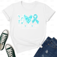thumbnail image 1 of Ovarian Cancer Awareness Teal Ribbon Peace Love Cure Style Unisex T-Shirt V70633, up to size 5XL, 1 of 2