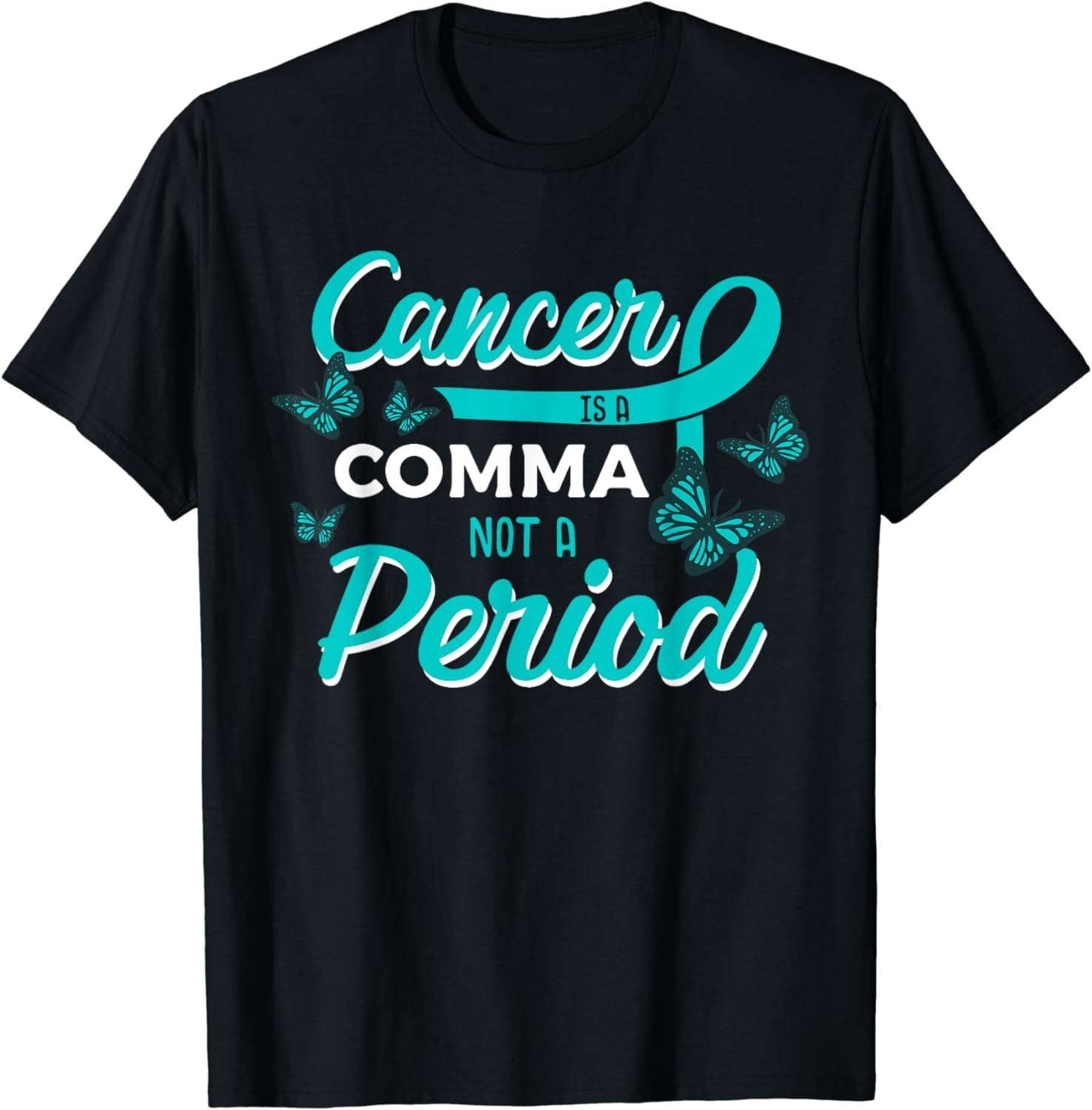 Ovarian Cancer Butterfly Teal Ribbon Gynecology Carcinoma T-Shirt ...