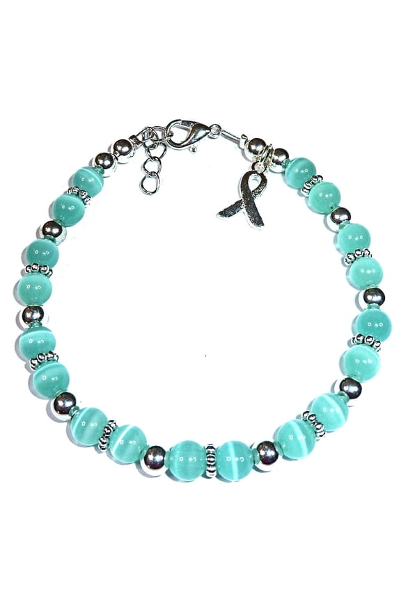 Ovarian Cancer Cancer Awareness Bracelet by Hidden Hollow Beads - 7 3/4 in. - Fits Most Adults - Lobster Clasp (Teal)