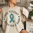 thumbnail image 1 of Ovarian Cancer Shirt, Fight Hope Believe Love, Ovarian Cancer Awareness Shirt, Teal Ribbon Shirt, Cancer Fighter, Women Cancer Gift Unisex S-5XL Hot Trending Shirt, Vintage Birthday Gift, 1 of 3