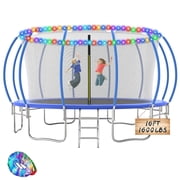 Ovatoys 1600LBS 16FT Trampoline for Adults and Kids,Trampoline with Enclosure,Light,Additional 6 Stabilizer Bars,Recreational Trampoline with Ladder, Heavy Duty Trampoline Capacity for 8-9 Kids