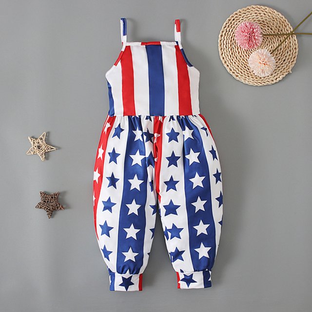 Ovbmpzd Baby Girl Pajamas Independence Day Prints Cotton Bib Overall