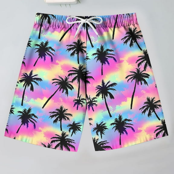 Ovbmpzd Beach Toddler Shorts Boys Purple High Waisted Drawstring Tropical Shorts Preemie Pants 9 Years
