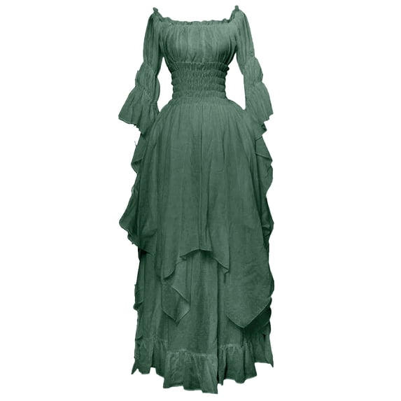 Ovbmpzd Bell Sleeve Party Dresses for Women Elegant Classy Plus Size Medieval-Style formal Winter Princess Gown Long Off The Shoulder Army Green Dresses,XXXXL