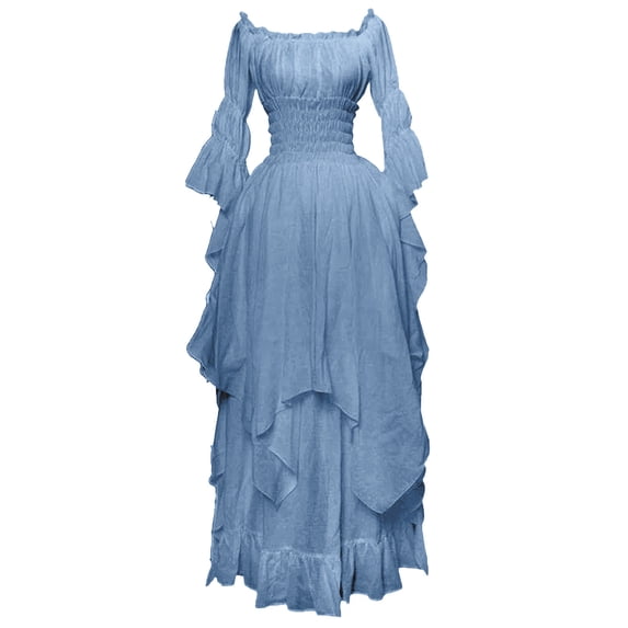 Ovbmpzd Bell Sleeve Party Dresses for Women Elegant Classy Plus Size formal Medieval-Style Winter Princess Gown Off The Shoulder Sky Blue Long Dresses,XXXXL