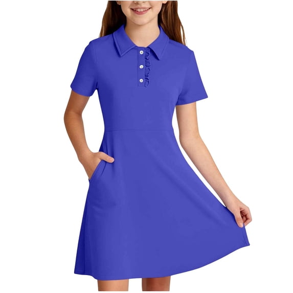 Ovbmpzd Big Girls Dresses School Clean Fit Blue Dresses Short Sleeves Casual Comfortable Dresses,14-15 Years