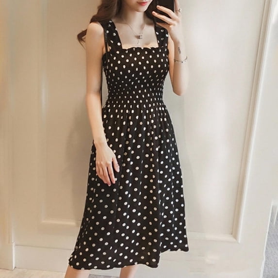 Ovbmpzd Birthday Dress for Women Sleeveless Midi Black Polka Dot Dress Knee Length Dresses Evening Dresses for Women 0