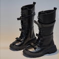 thumbnail image 1 of Ovbmpzd Black Baby Girls Riding Boots Little Kids Leather Side Zipper Lace Up Chunky Heel Knee High Boots Boots for Girls Size 7, 1 of 8