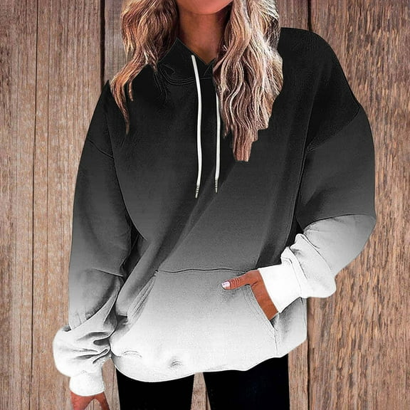 Ovbmpzd Black Fall Sweatshirt Comfy Gradient Soft Tunic Pockets Hooded Sweatshirts Plus Size Tops