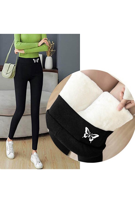 Black Pants for Women Fleece Lined Slim Leg Winter Compression Leggings Warm High Waisted Underwear Leggings for Women L