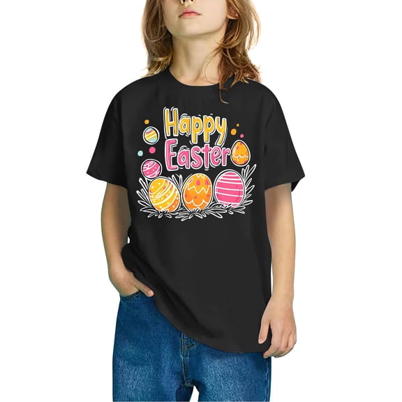 Ovbmpzd Black Tops for Girls Short Sleeve Easter Cotton Oversized Graphic Tees Shirts for Boys 120