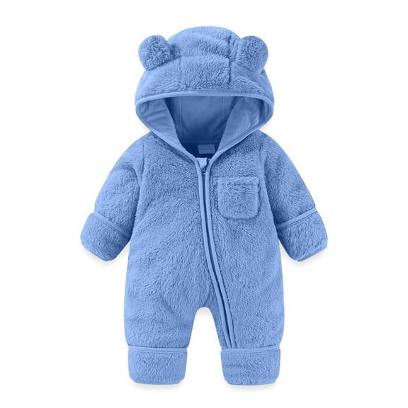 Ovbmpzd Blue Baby Romper Jumpsuit Long Sleeve 2 Ways Zipper Hooded Winter Fleece Warm Bodysuit Toddler Overalls Boys 9M