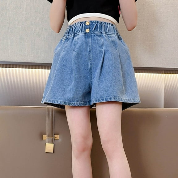 Ovbmpzd Blue Girls Shorts Wide Leg Denim Elastic Waist Solid Jean Shorts Toddler Pants 7 Years