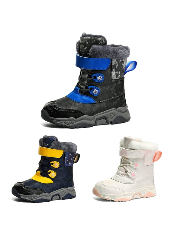 Blue Girls Snow Boots Boys Warm Lace Up Winter Leather Cold Weather Boots Boots for Girls Size 12