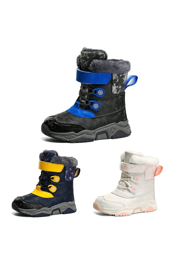 Blue Girls Snow Boots Boys Winter Leather Warm Lace Up Cold Weather Boots Girl's Boots Size 13