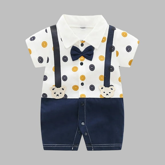 Ovbmpzd Blue Rompers for Baby Girls Cute Cotton Short Sleeve Collared Graphic Prints Bow Romper Newborn Onesie 18M