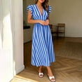 thumbnail image 1 of Ovbmpzd Blue Summer Dresses for Women 2026 Striped Tea-Length Peasant Maxi Dresses Sleeveless V-Neck Casual Dresses Womens Dresses,L, 1 of 6