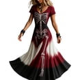 thumbnail image 1 of Ovbmpzd Bone Print Halloween Dresses for Women Plus Size Maxi Red Plus Size A-Line Dresses Short Sleeve V Neck Flowy Dresses,XXXXXL, 1 of 5