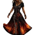 thumbnail image 1 of Ovbmpzd Bone Print Transitional Fall Dresses for Women Maxi Black Plus Size A-Line Dresses Flowy V Neck Short Sleeve Dresses,S, 1 of 5