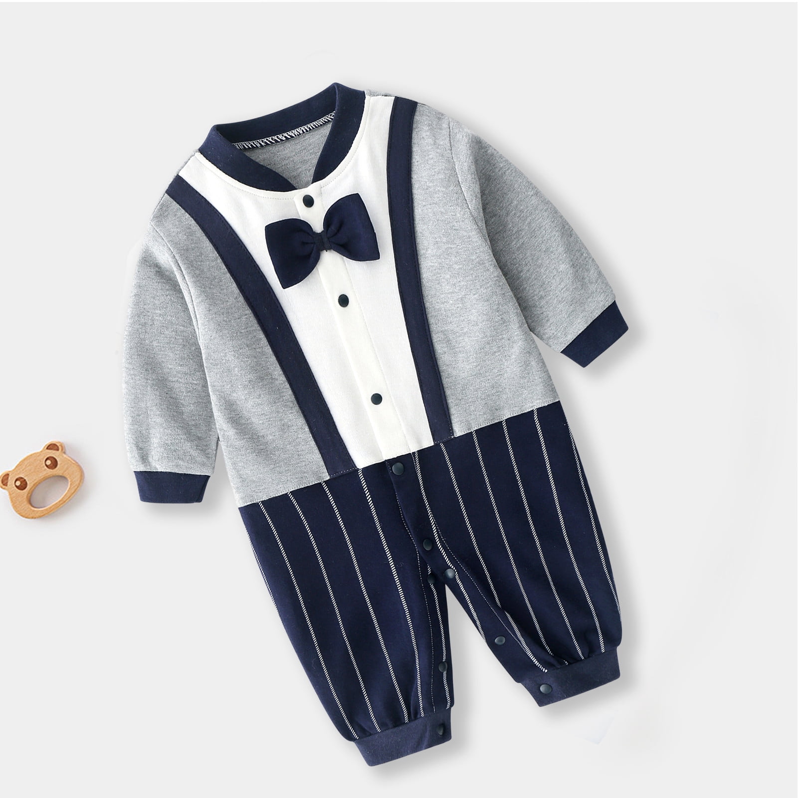 Ovbmpzd Bow Preemie Baby Boy Clothes British Cotton Long Sleeve Romper