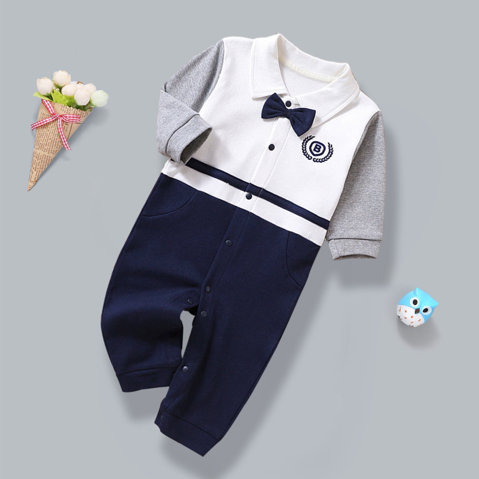 Ovbmpzd Bow Preemie Baby Boy Clothes Button Down British Long Sleeve