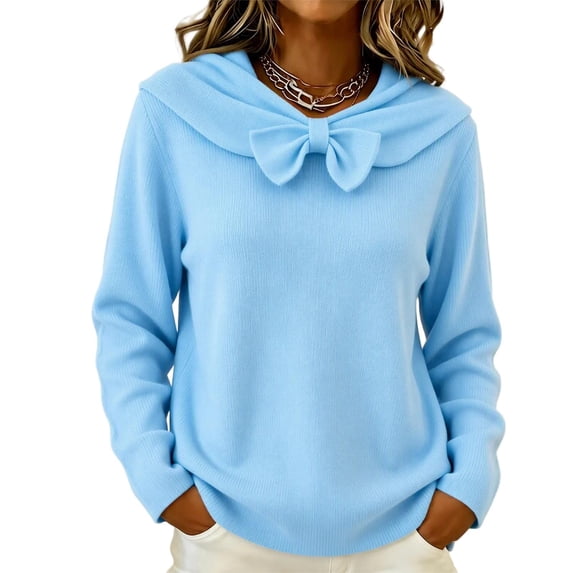 Ovbmpzd Bow Winter Sweaters For Women Light Blue Plus Size Pullover Sweaters Long Sleeve Cowl Neck Casual Tops,XXXXXL