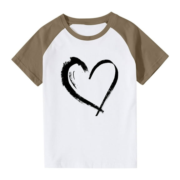 Ovbmpzd Boys Tops Plus Size Short Sleeve Brown Casual Heart Prints Pullover Tees Tees for Toddler Girls 7 Years
