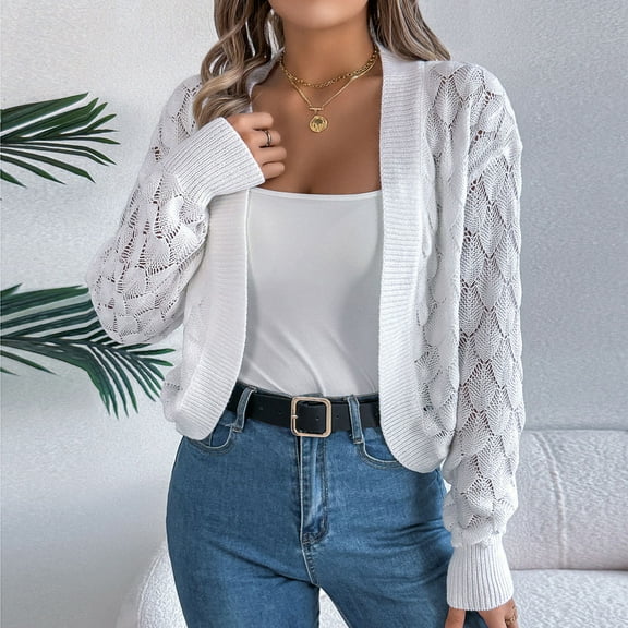 Ovbmpzd Cable Knit Ladies Cardigan Sweaters Casual White Open Front Cutout Long Sleeve Fashion Sweaters Fall Jackets for Women 2025 S