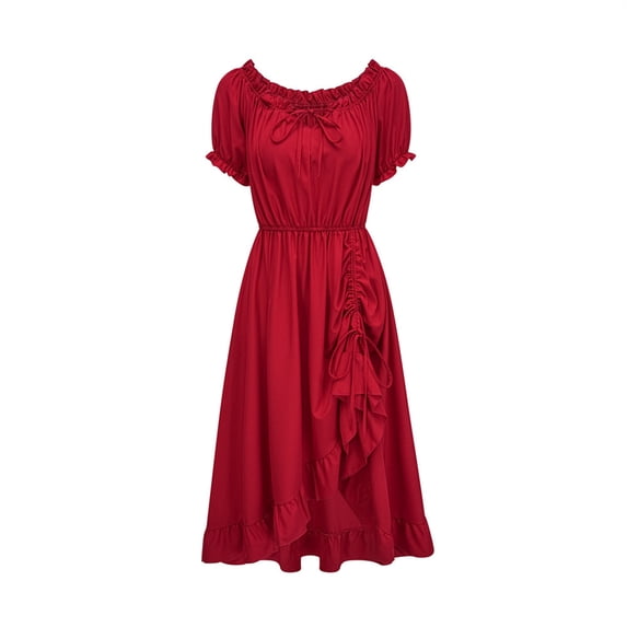 Ovbmpzd Casual Dresses for Women Red Wedding Guest Petite Maxi Dress Short Sleeve V Neck Dresses Retro Dresses for Women XS