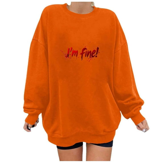 Ovbmpzd Comfy Sweatshirt for Women Crewneck Graphic I'm Fine Orange Soft No Hood Sweatshirts Womens Casual Tops