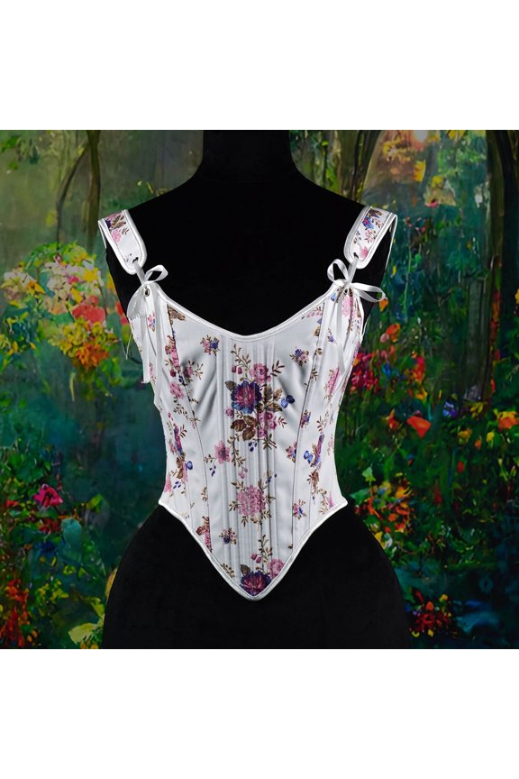 Corset Tops for Women Slim Boning Plus Size Bustier Vintage Floral Backless Shapewear,L