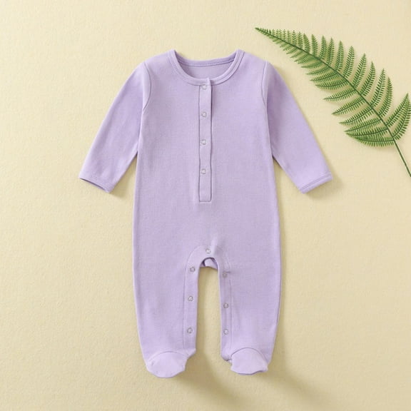 Ovbmpzd Cotton Baby Bodysuits Long Sleeve Purple Footed Buttons Winter Solid Bodysuit Baby Onesie 12 Months