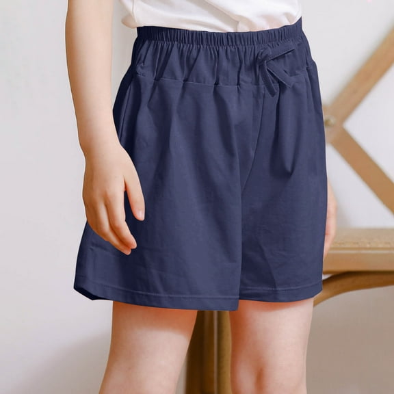 Ovbmpzd Cotton Boy Shorts High Waisted Blue Drawstring Comfy Solid Capris Pants for Baby Girl Toddler 3-4years