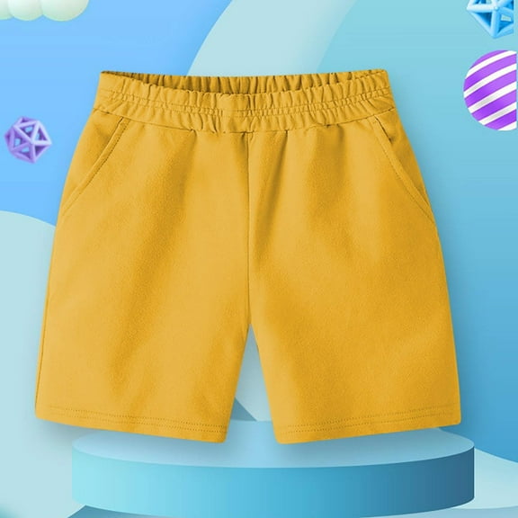 Ovbmpzd Cotton Boy Shorts Yellow Flat Front Solid Elastic Waist Shorts Pants for Teensger Boy 120