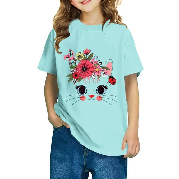 Ovbmpzd Cotton Toddler Tops Girls Short Sleeve Easter Blue Dressy Oversized Graphic Tees Shirts for Girls 4 Years