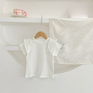 Ovbmpzd Cotton Toddler Tops Ruffle Short Sleeve White Shirts Solid Cute Girls Blouses 2 Years