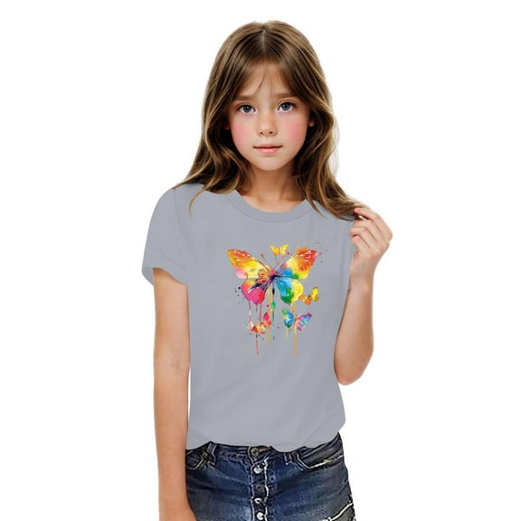 Ovbmpzd Cotton Tops for Toddler Girls Gray Funny Graphic Prints Oversized Graphic Tees Toddler Shirts 4 Years