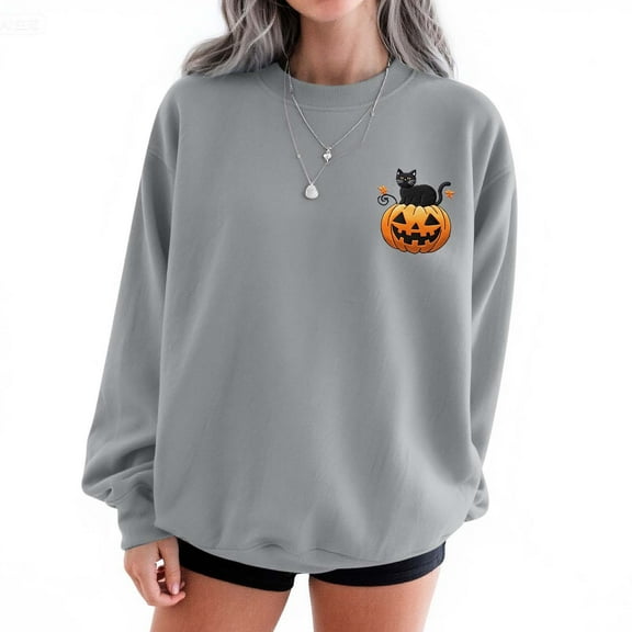 Ovbmpzd Crew Neck Womens Sweatshirt Funny Gray No Hood Graphic Soft Pumpkin Sweatshirts Womens Fall Tops