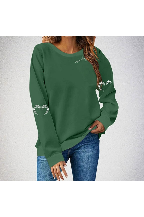 Crewneck Sweatshirt for Women Army Green Bone Graphic Soft No Hood Sweatshirts Teacher Shirts for Women