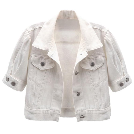 Ovbmpzd Cropped Womens Denim Jacket Plus Size White Lightweight Denim Jacket Fall Short Sleeve Button Up Trucker Jacket,XXL