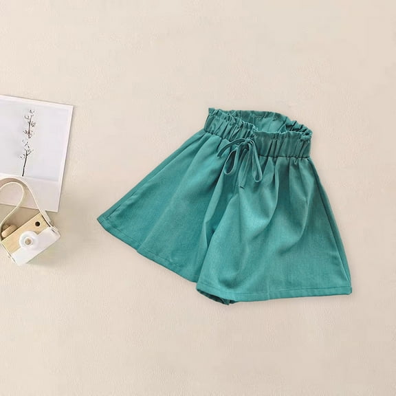 Ovbmpzd Cute Shorts for Girls High Waisted Green Drawstring Wide Leg Solid Ruffle Shorts Newborn Pants 9y