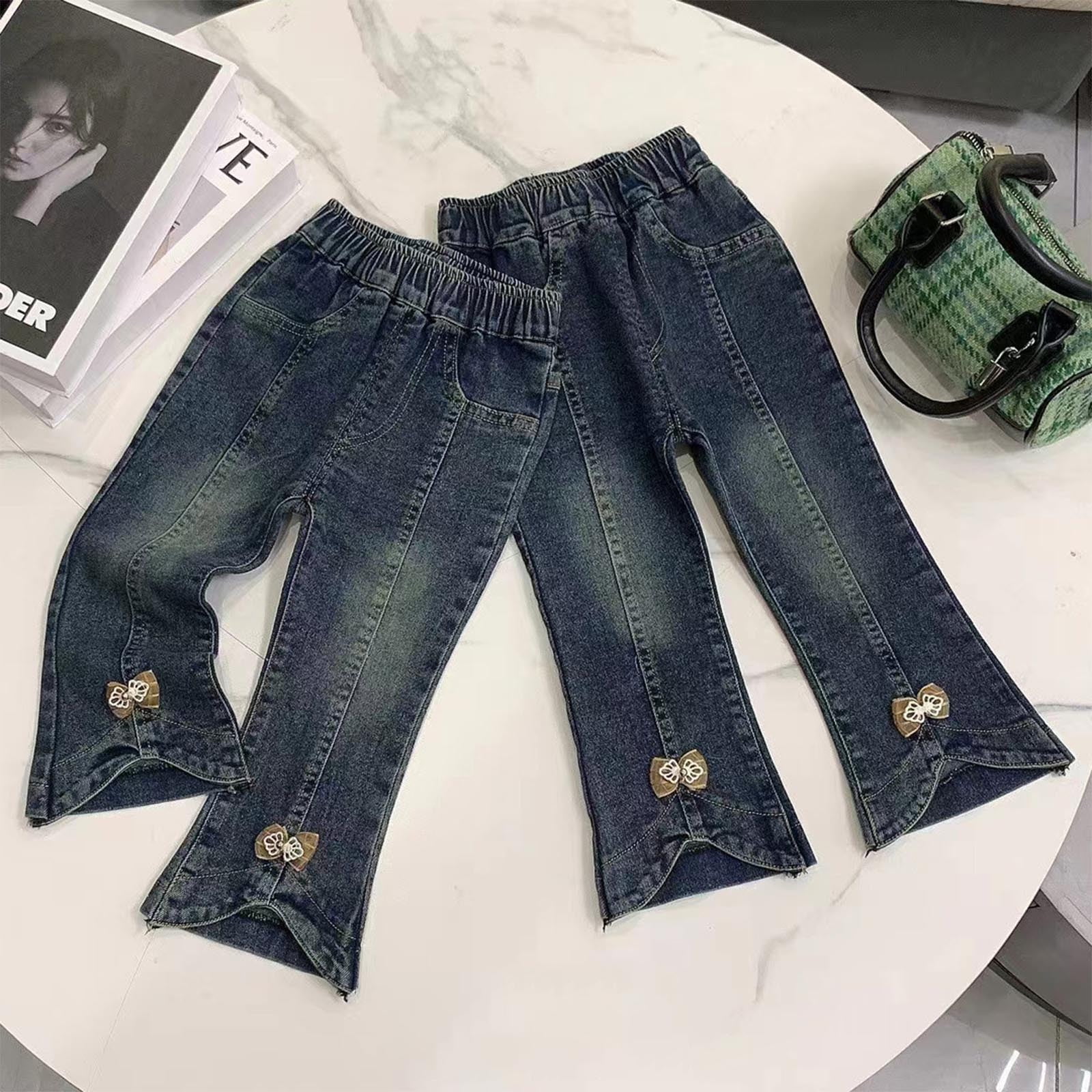 Ovbmpzd Denim Preemie Pants Blue Flare Bow Skinny Elastic Waist Jeans