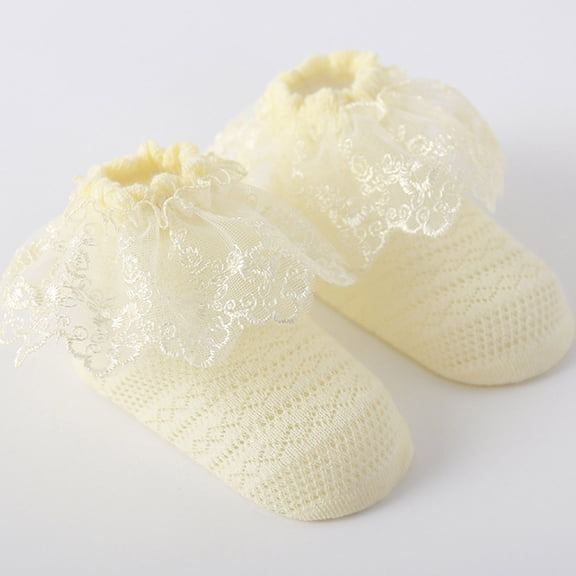 Ovbmpzd Ankle Girl Socks Yellow Dress Cotton Princess Lace Eyelet Cute Dance Socks Kids Socks S