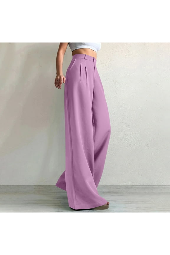 Dressy Pants Women Pink Wide Leg Petite Flat Front Pants High Waisted Business Casual Baggy Slacks for Women XS