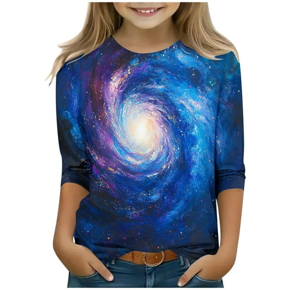 Ovbmpzd Dressy Toddler Tops Girls Sparkle Blue 3/4 Sleeve Round Neck Blouses Blouses for Boys 110