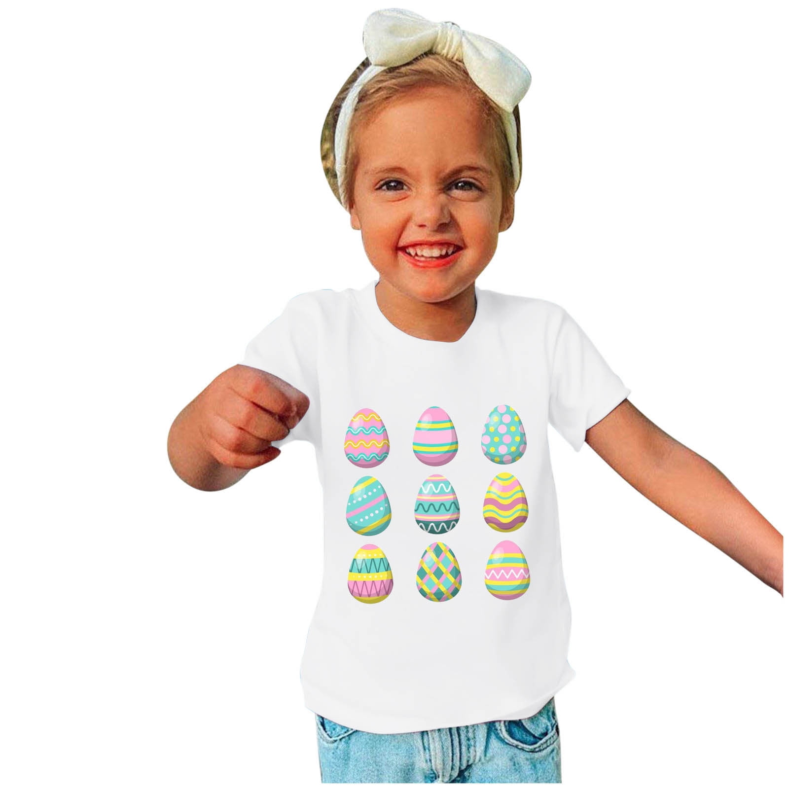 Ovbmpzd Easter Outfits for Girls Egg Print Short Sleeve Graphic Tees